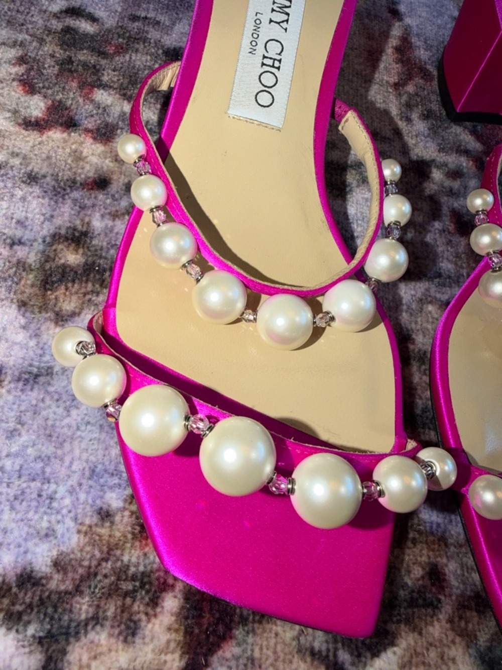 Jimmy Choo Amara 45 Satin Sandal Pink size 38 brand new never worn pearl accent - Picture 6 of 14